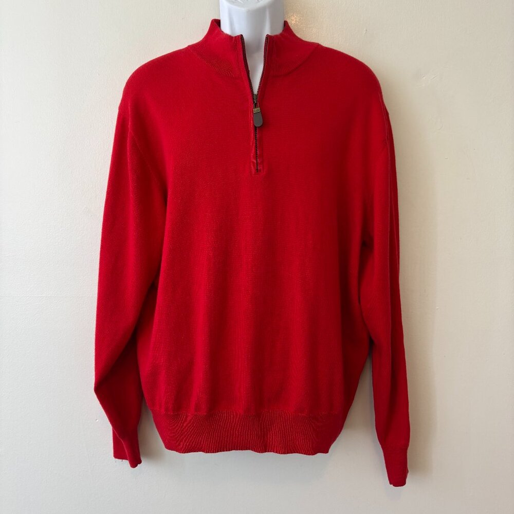 Orvis Red 1/4 Zip Pullover Sweater Mens Large Silk Cashmere Cotton Blend